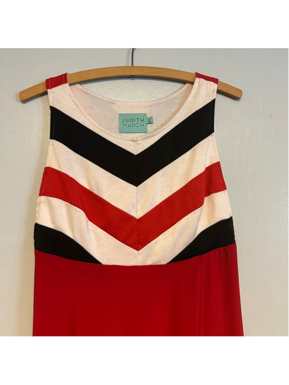 JUDITH MARCH Red Black White Chevron Sleeveless Dress Womens Size Large - Picture 5 of 8